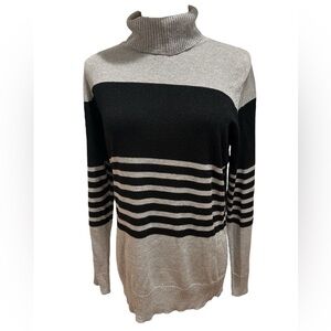 Y2K SPARKLING METALLIC SILVER & BLACK STRIPED TURTLENECK SWEATER JOSEPH A. SZ L